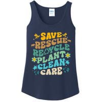 Retro Groovy Save Bees Rescue Animals Recycle Fun Earth Day Ladies Essential Tank