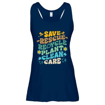 Retro Groovy Save Bees Rescue Animals Recycle Fun Earth Day Ladies Essential Flowy Tank