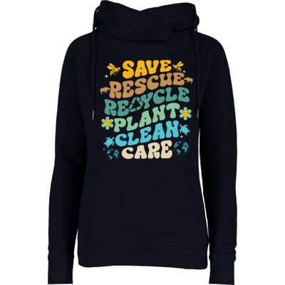 Retro Groovy Save Bees Rescue Animals Recycle Fun Earth Day Womens Funnel Neck Pullover Hood