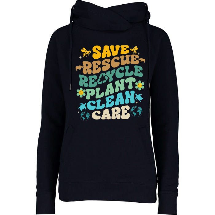 Retro Groovy Save Bees Rescue Animals Recycle Fun Earth Day Womens Funnel Neck Pullover Hood