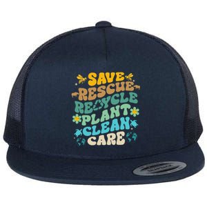 Retro Groovy Save Bees Rescue Animals Recycle Fun Earth Day Flat Bill Trucker Hat