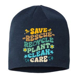 Retro Groovy Save Bees Rescue Animals Recycle Fun Earth Day Sustainable Beanie