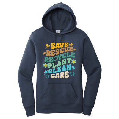 Retro Groovy Save Bees Rescue Animals Recycle Fun Earth Day Women's Pullover Hoodie