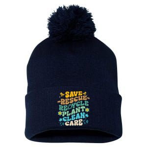 Retro Groovy Save Bees Rescue Animals Recycle Fun Earth Day Pom Pom 12in Knit Beanie