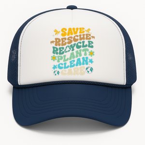 Retro Groovy Save Bees Rescue Animals Recycle Fun Earth Day Trucker Hat