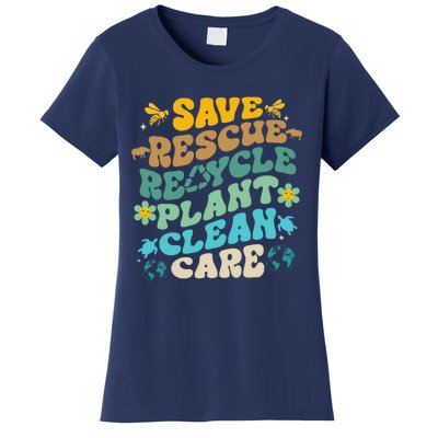 Retro Groovy Save Bees Rescue Animals Recycle Fun Earth Day Women's T-Shirt