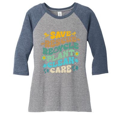 Retro Groovy Save Bees Rescue Animals Recycle Fun Earth Day Women's Tri-Blend 3/4-Sleeve Raglan Shirt