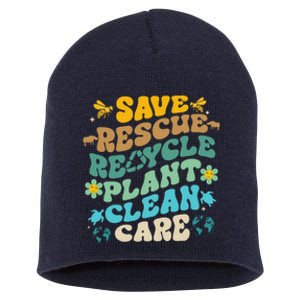 Retro Groovy Save Bees Rescue Animals Recycle Fun Earth Day Short Acrylic Beanie