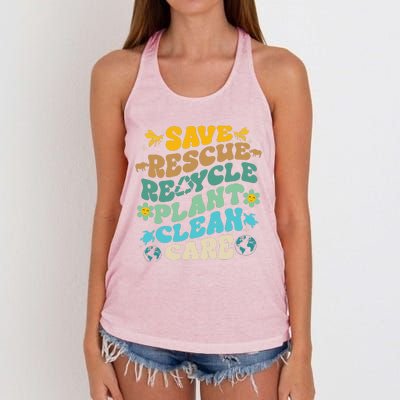 Retro Groovy Save Bees Rescue Animals Recycle Fun Earth Day Women's Knotted Racerback Tank