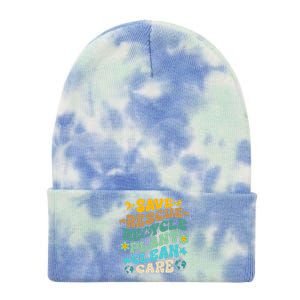 Retro Groovy Save Bees Rescue Animals Recycle Fun Earth Day Tie Dye 12in Knit Beanie