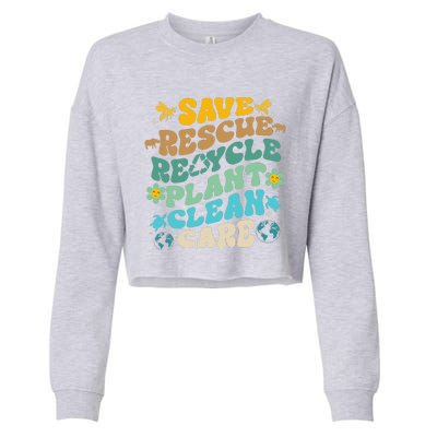 Retro Groovy Save Bees Rescue Animals Recycle Fun Earth Day Cropped Pullover Crew