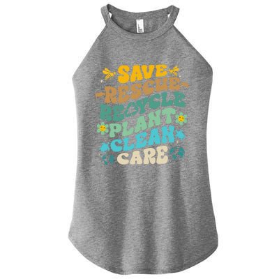 Retro Groovy Save Bees Rescue Animals Recycle Fun Earth Day Women's Perfect Tri Rocker Tank