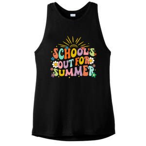 Retro Groovy School's Out For Summer Graduation Teacher Ladies PosiCharge Tri-Blend Wicking Tank