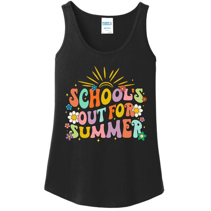 Retro Groovy School's Out For Summer Graduation Teacher Ladies Essential Tank