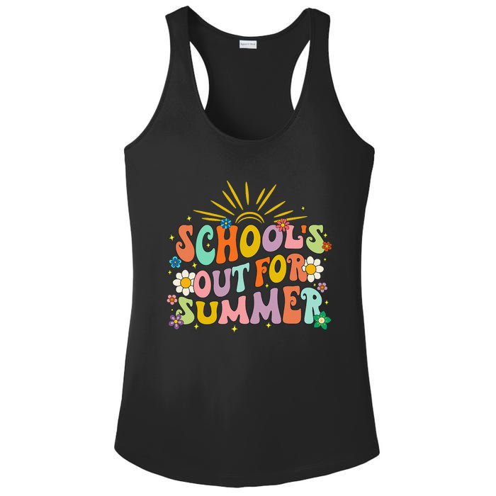 Retro Groovy School's Out For Summer Graduation Teacher Ladies PosiCharge Competitor Racerback Tank