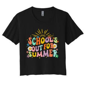 Retro Groovy School's Out For Summer Graduation Teacher Women's Crop Top Tee