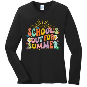 Retro Groovy School's Out For Summer Graduation Teacher Ladies Long Sleeve Shirt