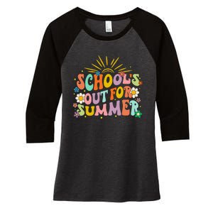 Retro Groovy School's Out For Summer Graduation Teacher Women's Tri-Blend 3/4-Sleeve Raglan Shirt