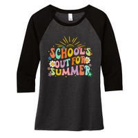 Retro Groovy School's Out For Summer Graduation Teacher Women's Tri-Blend 3/4-Sleeve Raglan Shirt