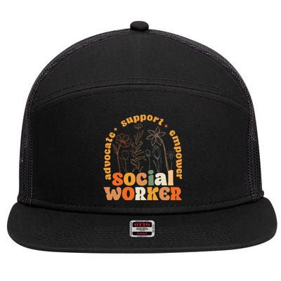 Retro Groovy Social Worker Flower Funny Social Work Month 7 Panel Mesh Trucker Snapback Hat