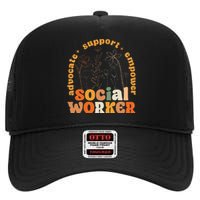 Retro Groovy Social Worker Flower Funny Social Work Month High Crown Mesh Back Trucker Hat