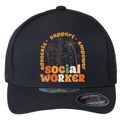 Retro Groovy Social Worker Flower Funny Social Work Month Flexfit Unipanel Trucker Cap