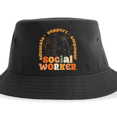 Retro Groovy Social Worker Flower Funny Social Work Month Sustainable Bucket Hat