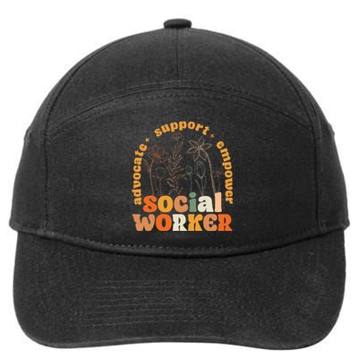 Retro Groovy Social Worker Flower Funny Social Work Month 7-Panel Snapback Hat