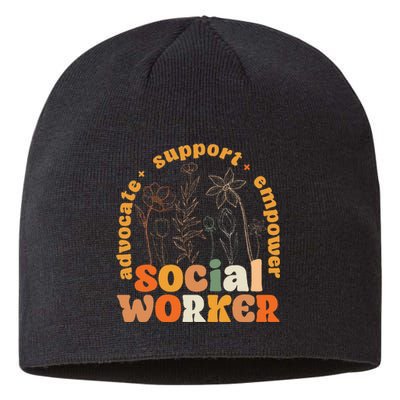 Retro Groovy Social Worker Flower Funny Social Work Month Sustainable Beanie