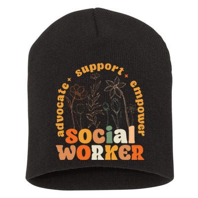 Retro Groovy Social Worker Flower Funny Social Work Month Short Acrylic Beanie