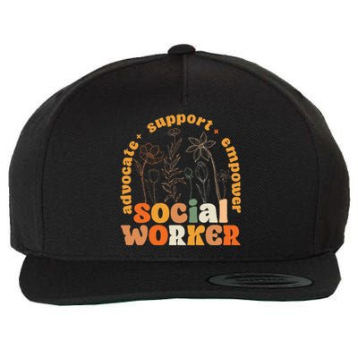 Retro Groovy Social Worker Flower Funny Social Work Month Wool Snapback Cap