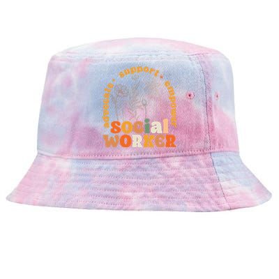 Retro Groovy Social Worker Flower Funny Social Work Month Tie-Dyed Bucket Hat