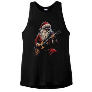 Rock Guitar Santa Claus Playing Guitar Funny Christmas Ladies PosiCharge Tri-Blend Wicking Tank