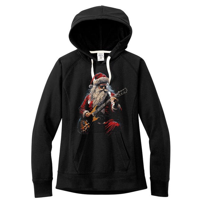 Rock Guitar Santa Claus Playing Guitar Funny Christmas Women's Fleece Hoodie