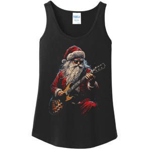 Rock Guitar Santa Claus Playing Guitar Funny Christmas Ladies Essential Tank