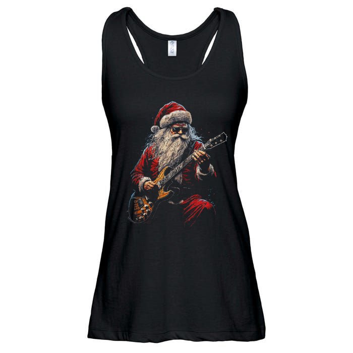 Rock Guitar Santa Claus Playing Guitar Funny Christmas Ladies Essential Flowy Tank