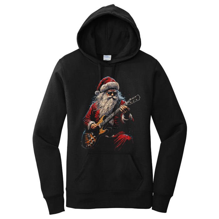 Rock Guitar Santa Claus Playing Guitar Funny Christmas Women's Pullover Hoodie