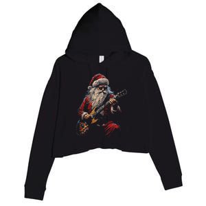 Rock Guitar Santa Claus Playing Guitar Funny Christmas Crop Fleece Hoodie