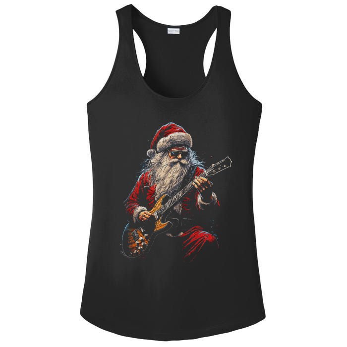 Rock Guitar Santa Claus Playing Guitar Funny Christmas Ladies PosiCharge Competitor Racerback Tank