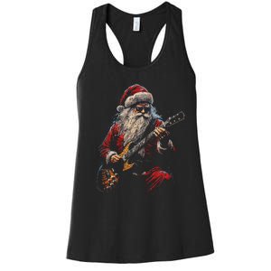 Rock Guitar Santa Claus Playing Guitar Funny Christmas Women's Racerback Tank