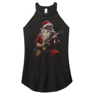 Rock Guitar Santa Claus Playing Guitar Funny Christmas Women's Perfect Tri Rocker Tank