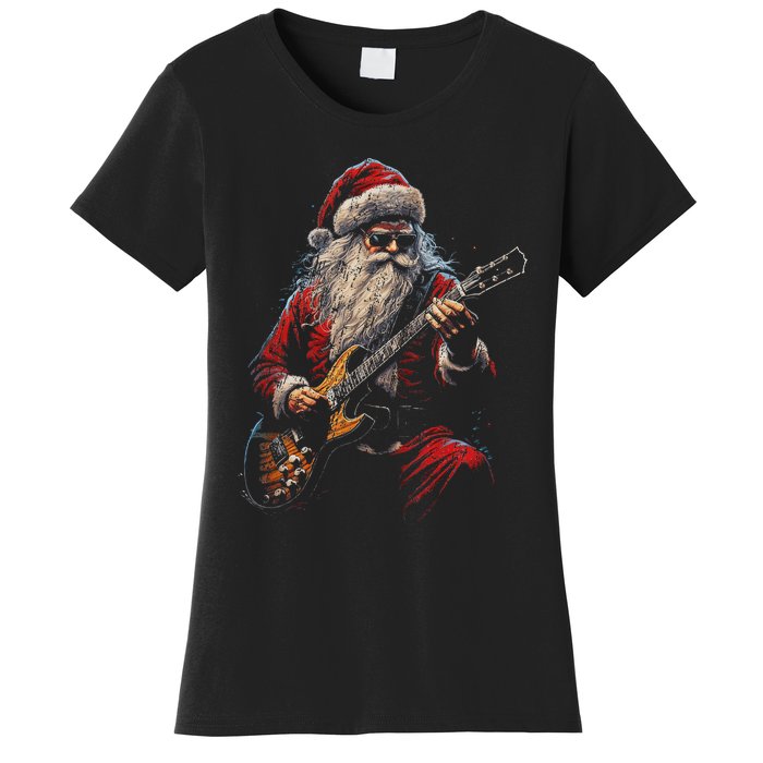 Rock Guitar Santa Claus Playing Guitar Funny Christmas Women's T-Shirt