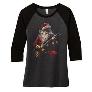 Rock Guitar Santa Claus Playing Guitar Funny Christmas Women's Tri-Blend 3/4-Sleeve Raglan Shirt