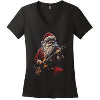 Rock Guitar Santa Claus Playing Guitar Funny Christmas Women's V-Neck T-Shirt