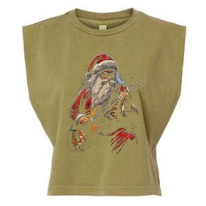 Rock Guitar Santa Claus Playing Guitar Funny Christmas Garment-Dyed Women's Muscle Tee