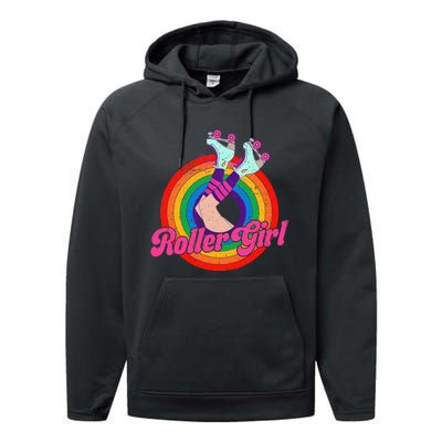 Roller Girl Skater Skating Retro Vintage 70s 80s Skates Performance Fleece Hoodie