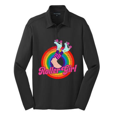 Roller Girl Skater Skating Retro Vintage 70s 80s Skates Silk Touch Performance Long Sleeve Polo