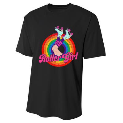 Roller Girl Skater Skating Retro Vintage 70s 80s Skates Performance Sprint T-Shirt