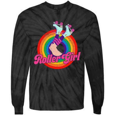 Roller Girl Skater Skating Retro Vintage 70s 80s Skates Tie-Dye Long Sleeve Shirt