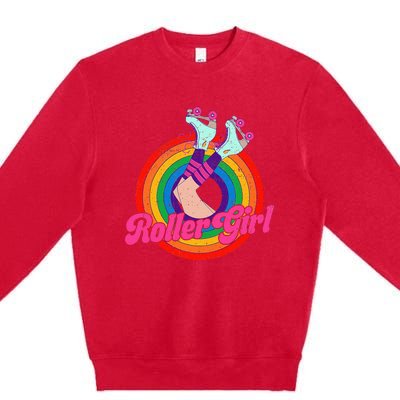 Roller Girl Skater Skating Retro Vintage 70s 80s Skates Premium Crewneck Sweatshirt